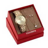 Kit Relógio Mondaine Dourado Feminino 32597lpmkde1k1