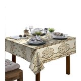 Toalha De Mesa Linhão 4 Lugares Quadrada Floral Bege