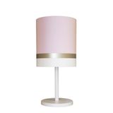 Abajur Faixas Bronze Base Branco Cúpula Rosa 20x42