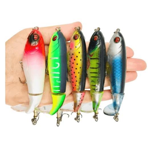 Kit 5 Iscas Artificial Pesca Helice Whopper Popper E Estojo