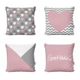 Kit 4 Capas Almofadas Rosa Coração Gratidão Para Sofá 40x40