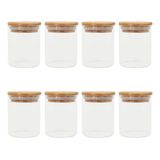 Kit 8 Pcs Pote De Vidro Com Tampa De Bambu Hermético 200ml