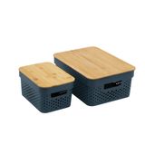 Kit 2 Caixas Organizadoras Tampa De Bambu Poá Cinza - Oikos
