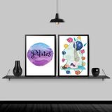 Kit 2 Quadros Decorativos Pilates Bolas 24x18 Moldura Preta