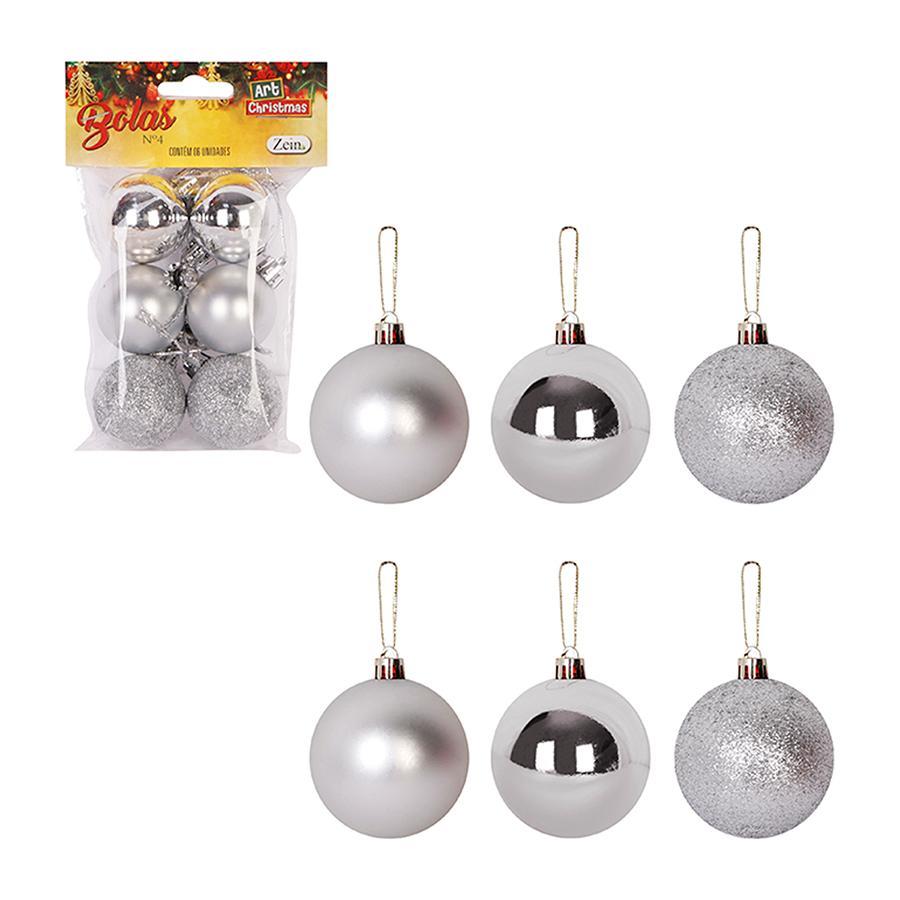 Enfeite Bola Arvore De Natal Prata 4cm 6un