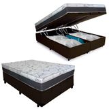 Cama Box Baú Queen Sintético + Colchão Castor Class One Face Molas Tecnopedic 158x198x67 Marrom