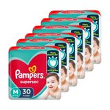 Fralda Descartável Pampers Supersec Tamanho M - 6 Pacotes Com 30 Fraldas - Total 180 Tiras