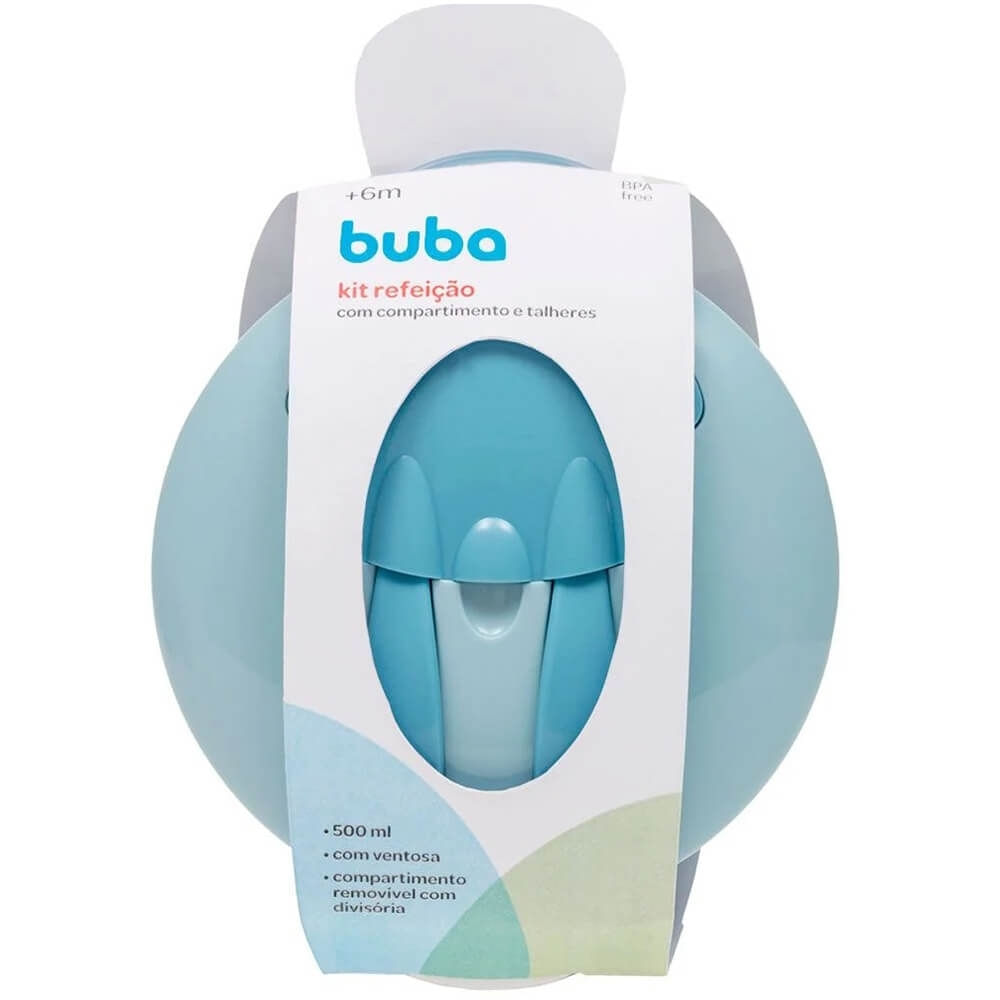 Kit Refeicao Com Compartimento E Talheres Azul Buba