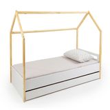 Cama Montessoriana Tivoli Com Casinha E Grades De Proteção - Branco E Nature