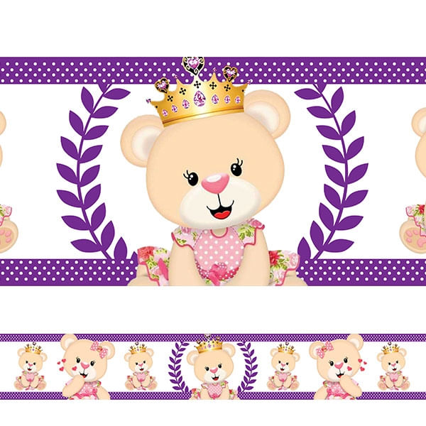 Menor preço em Adesivo de Parede Faixa Infantil Ursas Princesas Roxo