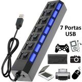 Hub 7 Portas Usb 2.0 Led Indicador Entrada para Fonte Preto