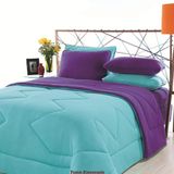 Edredom Dupla Face Queen Size Algodão Azul Turquesa com Roxo