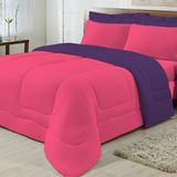 Edredom Casal King Dupla Face 05 Peças Pink com Roxo