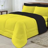 Edredom Casal Queen Dupla Face 04 Peças Amarelo com Preto
