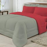 Edredom Dupla Face Queen Size Algodão Vermelho com Cinza