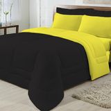 Edredom Casal King Dupla Face 05 Peças Amarelo com Preto