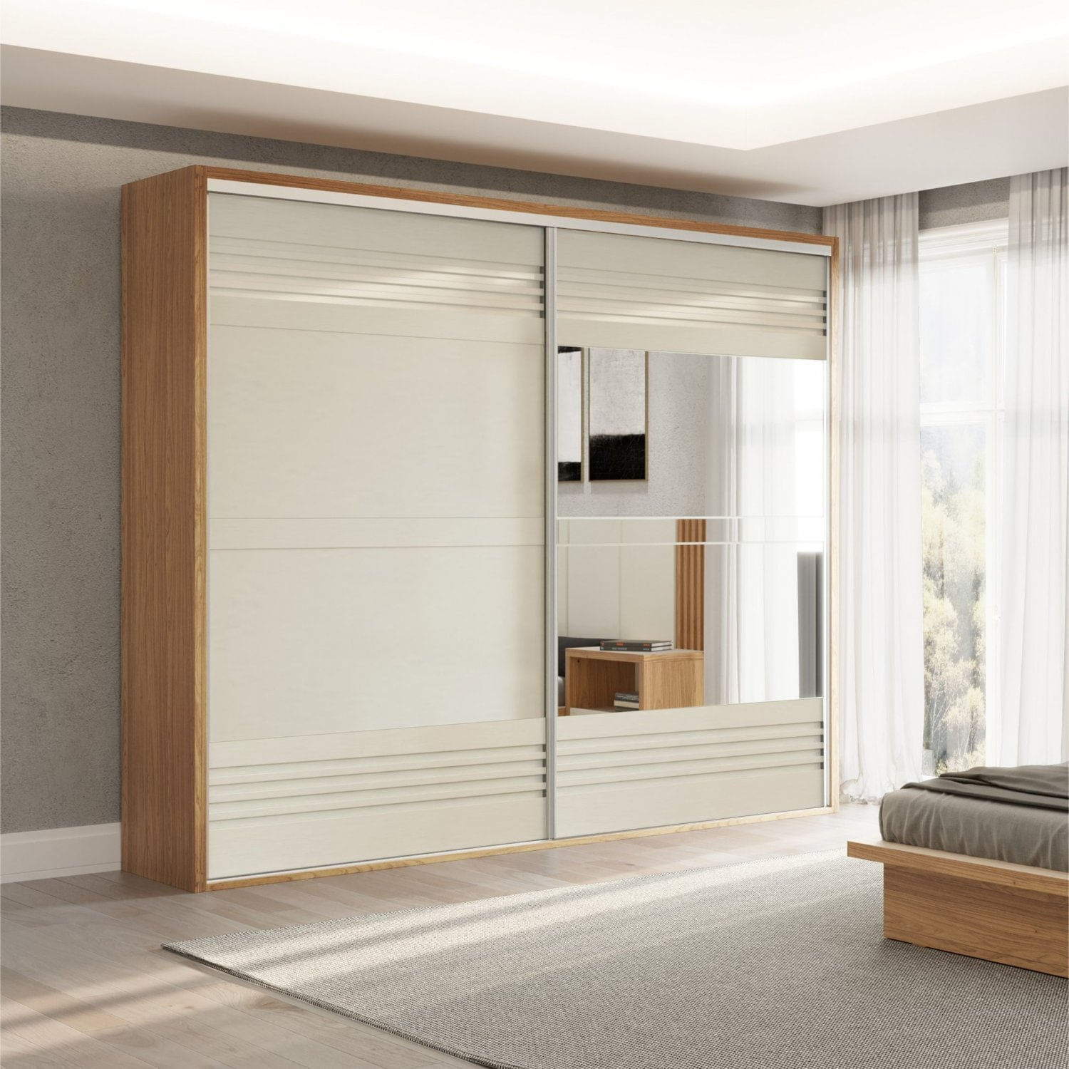 Guarda Roupa Casal 2 Portas 2 Gavetas 267cm  Freijó/off White