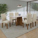 Conjunto Sala De Jantar Amalia 1 Mesa 160cm Com 6 Cadeiras Vênus  Móveis Pinho/blonde/bege