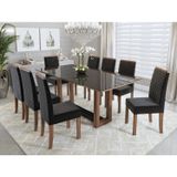 Conjunto Mesa Tampo Com Vidro Com 8 Cadeiras Madeira Maciça Taeda Julia Louise  Nogal/preto