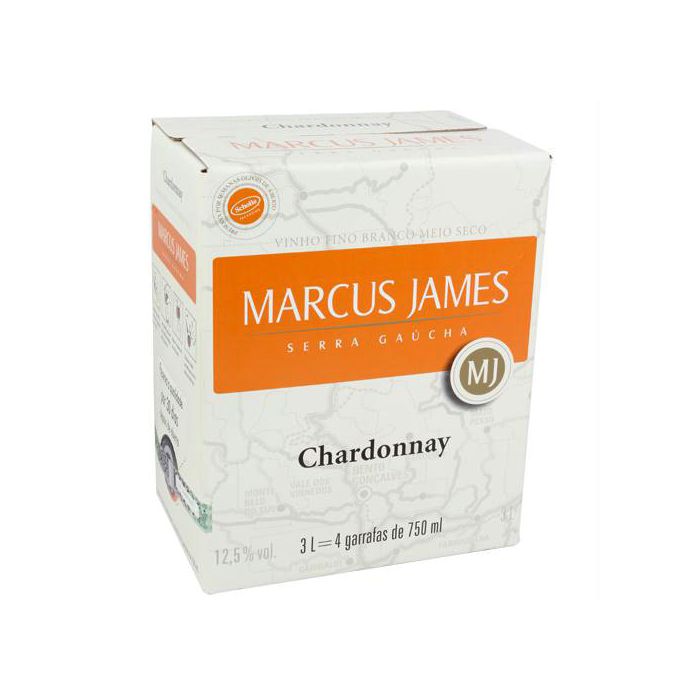 Vinho Branco Meio Seco Chardonnay Marcus James 2021 Em Bag In Box 3 Litro