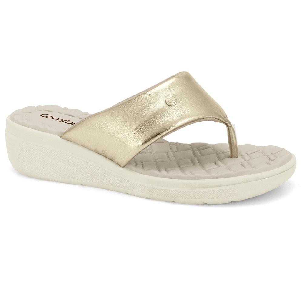Chinelo Comfortflex Anabela Ref 2486301-1 Ouro 037