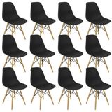 Kit 12 Cadeiras Charles Eames Eiffel Wood Design Preta