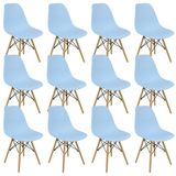 Kit 12 Cadeiras Charles Eames Eiffel Wood Design Azul Claro