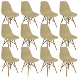 Kit 12 Cadeiras Charles Eames Eiffel Wood Design Bege