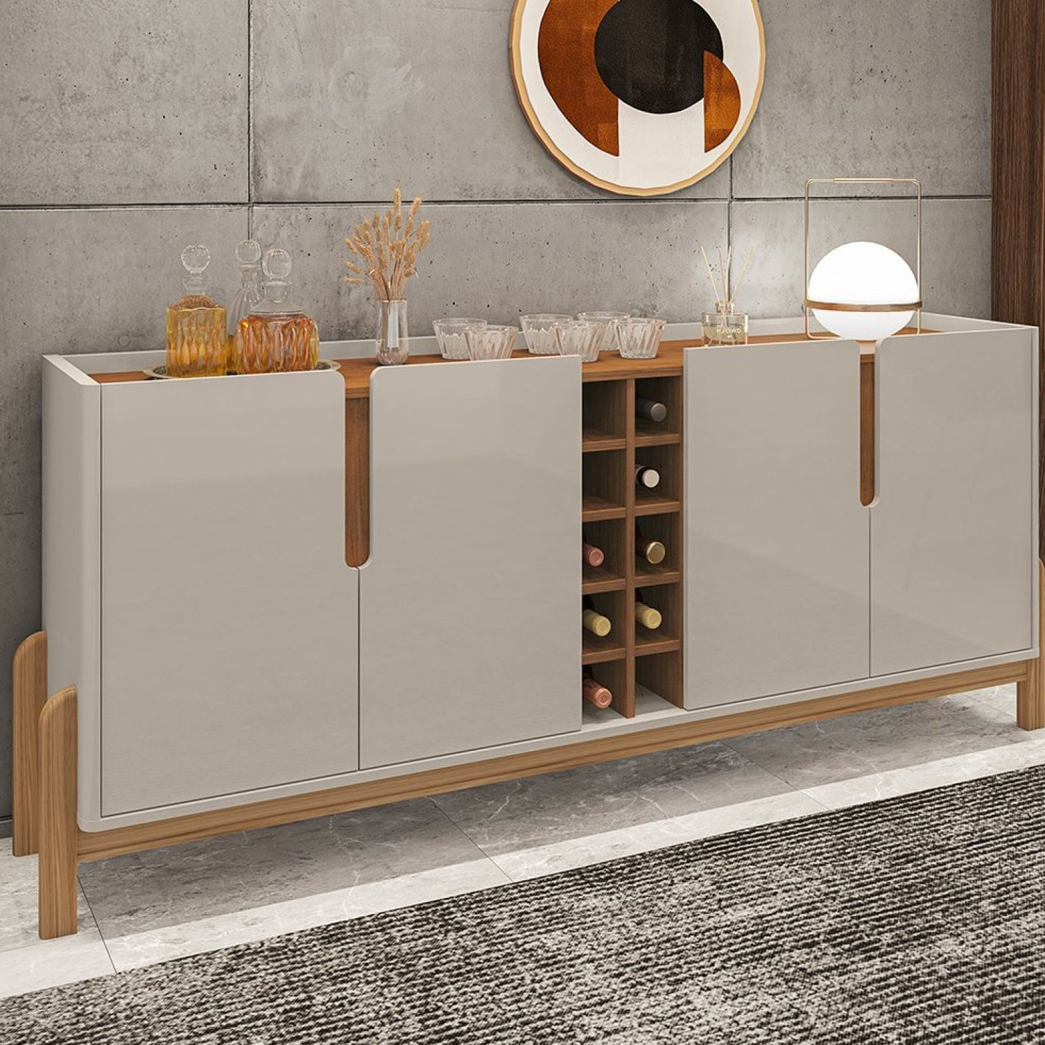 Buffet Aparador 190cm 4 Portas Com Adega Lizz  Off White/cedro