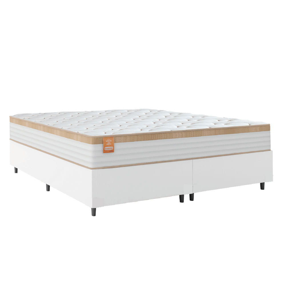 Cama Box Colchão Casal Queen Molas Ensacadas Real 158x198x65cm Linho Branco / Bege Inducol - Suporta Até 130kg Por Pessoa