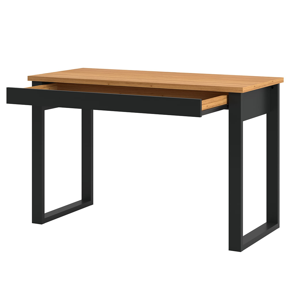 Mesa Escritorio Com Gaveta Industrial 1,18x53cm Freijo Preto Fosco Pradel