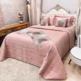 Kit Cobre Leito Colcha Midna King 8 Peças Dupla Face Xale Floral Jacquard Pedraria - Rose