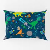 Porta Travesseiro Fronha Avulsa Astrodino 70cm X 50cm - Estampa Digital Astronauta Dinossauro