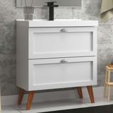 Gabinete Para Banheiro Com Cuba 80cm Retro Mdf Branco Milano - On Móveis