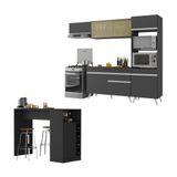 Cozinha Modulada Com Bancada Americana Veneza Multimóveis Mp2208 Preto/branco Preto/branco