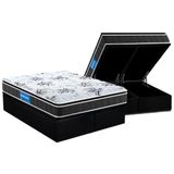 Conjunto Box Baú Queen: Colchão Espuma Probel D33 Guarda Costas Premium Extra Firme Pillow Top + Base Crc Suede Black(158x198)