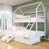 Treliche Casinha Casal-solteiro Slim Rb E Mini Escada-escorregador Madeira Maciça Branco Housin