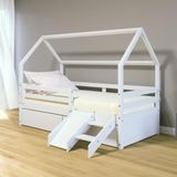 Cama Casinha Slim Rb Com Kit Escada-escorregador 02 Gavetas E Grade De Proteção Branco Housin