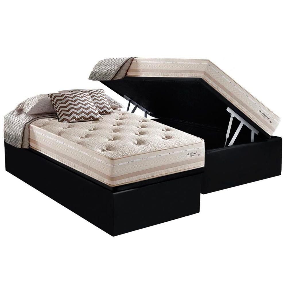 Cama Box Baú Solteiro: Colchão Molas Herval Maxspring Scotland + Base Crc Suede Black(88x188)