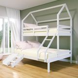 Beliche Casinha Casal-solteiro Slim Rb Com Mini Escada-escorregador Madeira Maciça Branco Housin