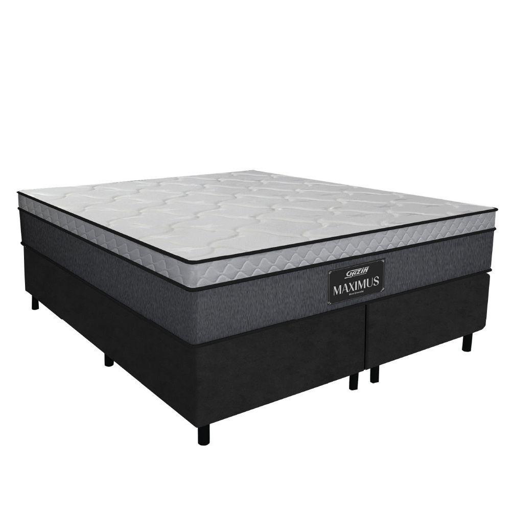 Cama Box Casal Queen Colchão Gazin Maximus Molas Ensacadas 158x198x62cm Cinza-preto Suporta Até 120kg Por Pessoa