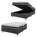 Cama Box Baú Colchão Casal Molas Ensacadas Florida 138x188x61cm Preto-branco Hellen Suporta Até 110kg Por Pessoa