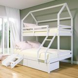 Beliche Casinha Casal-solteiro Slim Rb Com 02 Gavetas E Mini Escada-escorregador Madeira Branco