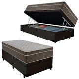 Cama Box Baú Suede Solteiro + Colchão Sereneprime Molas Ensacadas 88x188x69 Preto