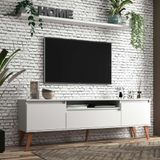 Rack Para Tv Com Prateleira 180cm Retro Mdf Branco Dallas - On Móveis