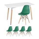 Mesa De Jantar Retangular Eames 60 X 120 Cm Branco + 4 Cadeiras Eiffel Dsw Verde Escuro