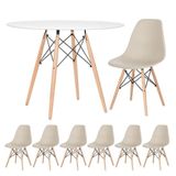 Mesa Redonda Eames 100 Cm Branco + 6 Cadeiras Eiffel Dsw Nude