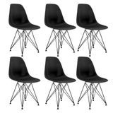 Conjunto 6 Cadeiras Eames Pp Preto Eiffel Base Preta