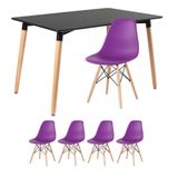 Mesa De Jantar Retangular Eames 80 X 120 Cm Preto + 4 Cadeiras Eiffel Dsw Roxo