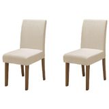 Conjunto Com 2 Cadeiras Estofada Sala De Jantar Trieste Siena Cedro / Areia Dobuê Cedro